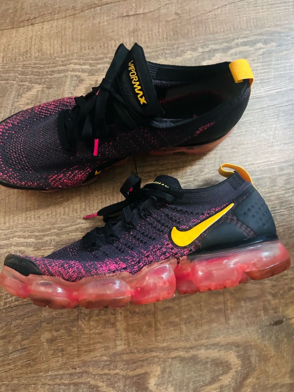 Nike Flyknit Running Shoes - Black, Pink & Yellow Accents